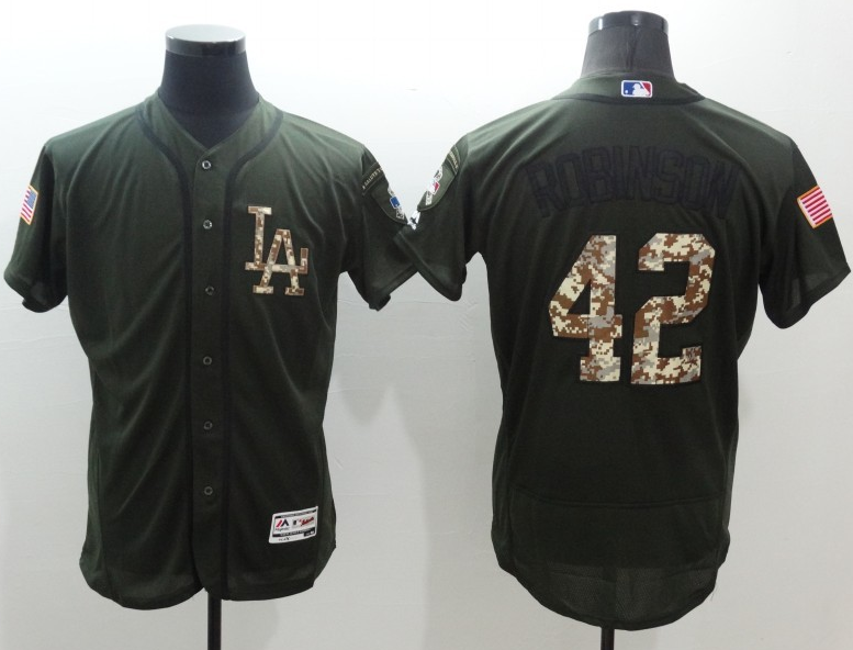 Dodgers #42 Jackie Robinson Green Flexbase Authentic Collection Salute to Service Stitched MLB Jersey